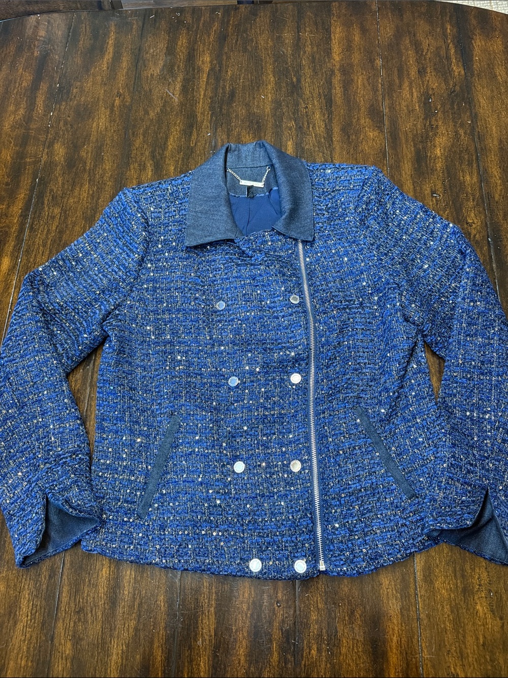 White House Black Market Blue Tweed Asymmetric Double-Breasted Jacket